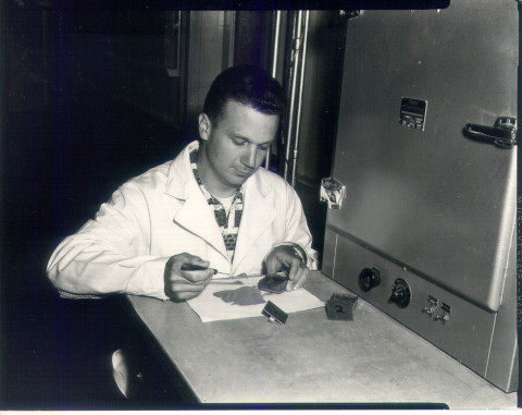 Ted Dyrness making soil measurements in lab