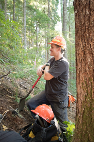 Jeff Hatten looking upslope at the soil sampling area