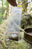 The preserved sample from the Surber sampler, with detritus and stream invertebrates